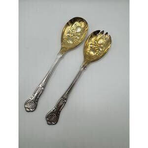 Sheffield England Silver plate, EPNSA1 2 Pieces 9” Salad Set Gold Wash.